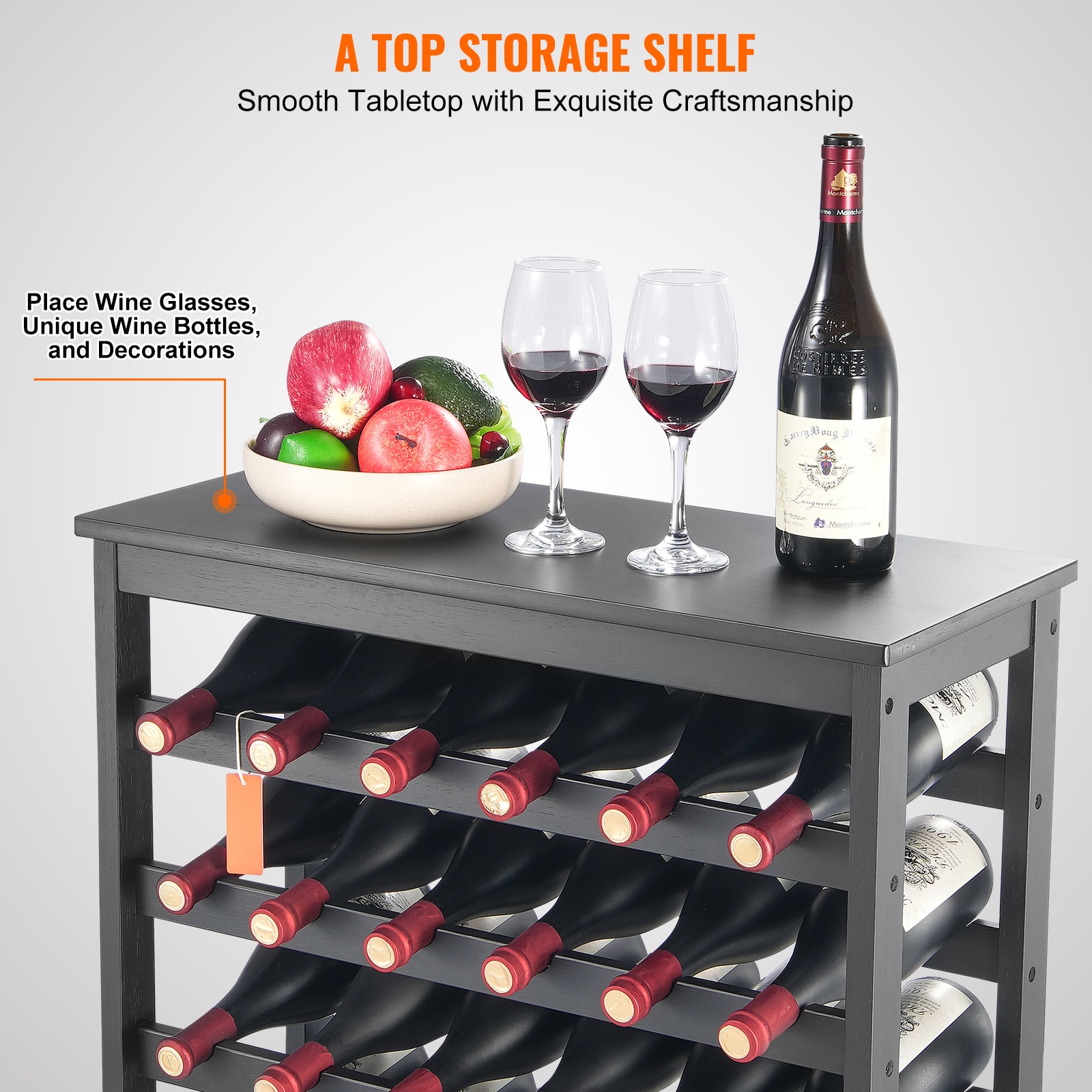 42 Bottle 7-Tier Modular Wine Rack Bamboo Wood Display Shelf With TableTop_voghion.com
